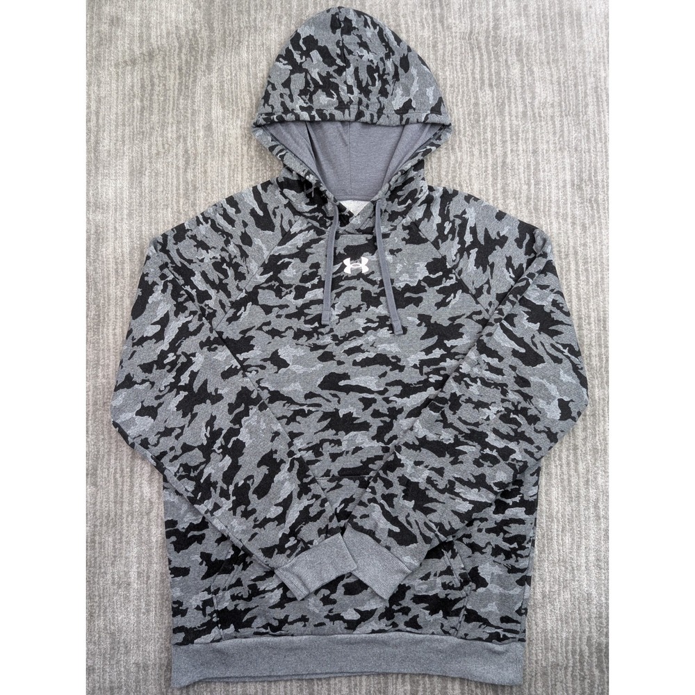 Under Armour Hoodie Pullover Men M Gray Camouflage Fleece Pocket Logo Drawstring